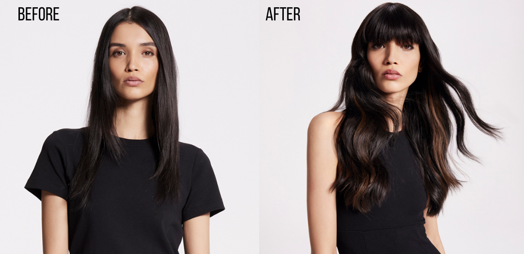 Brune Avant et Apres des Extensions des Cheveux